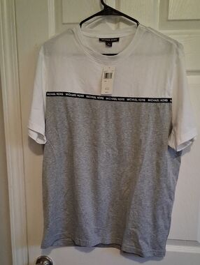 Michael Kors White and Gray Short-Sleeve Logo Block Tee